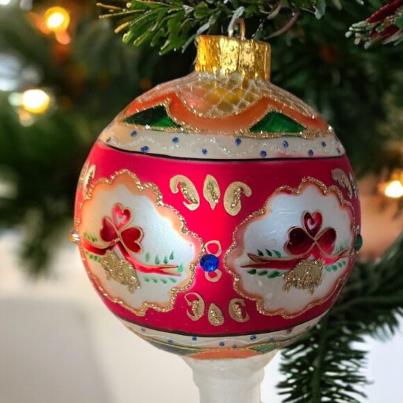 MIDWEST CBK 4" Hand Crafted Glass Holiday Ornament with Gold Detail and Gems - Picture 3 of 5